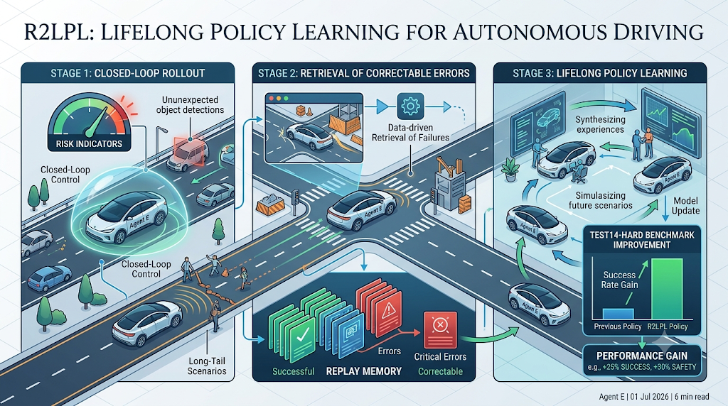 R2LPL framework infographic for autonomous vehicle lifelong policy learning