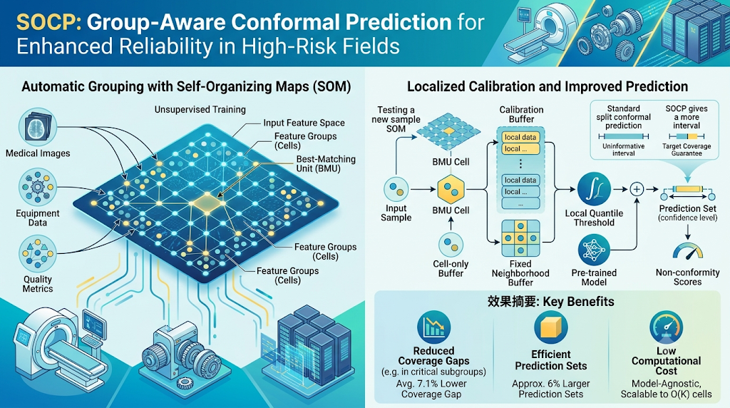SOCP infographic: Using Self-Organizing Maps for localized conformal prediction.