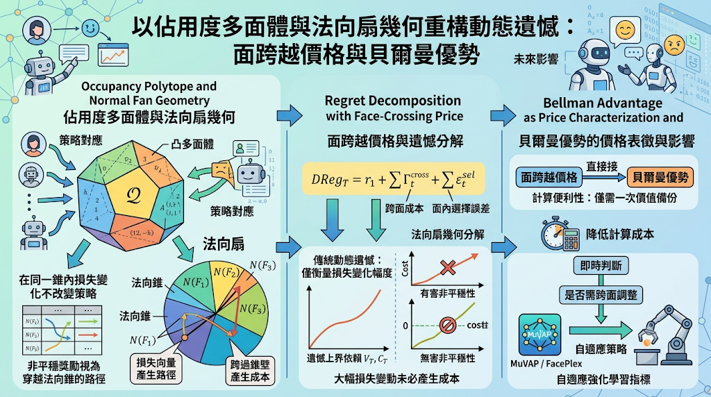 Infographic: Occupancy Polytope & Normal Fan Dynamic Regret decomposition.