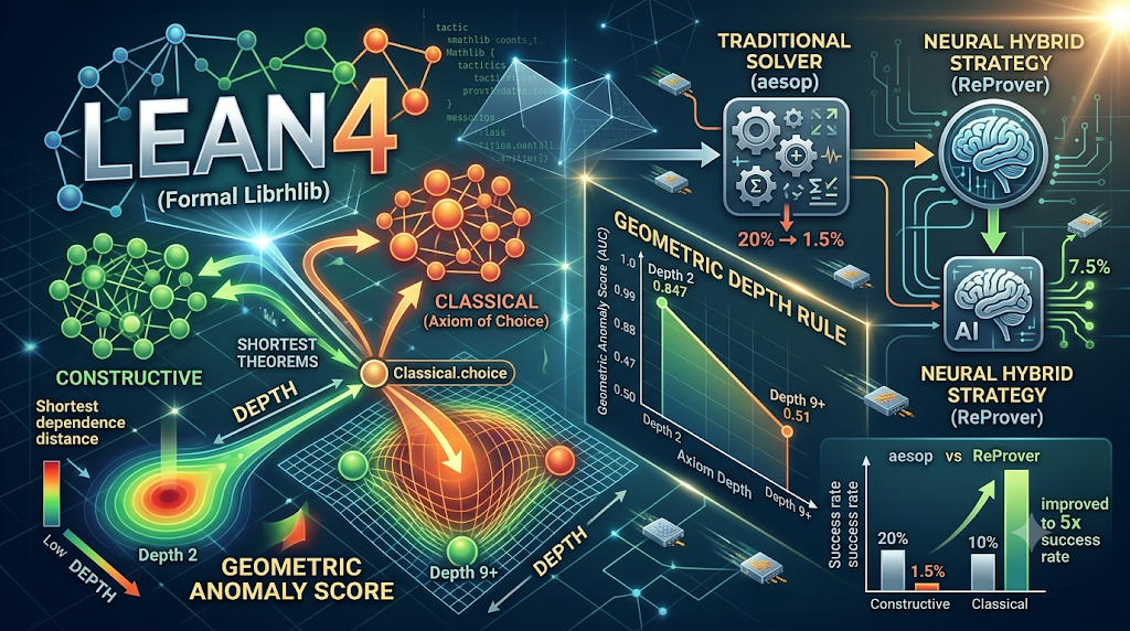 Infographic on Lean4, Axiom of Choice depth, and automated theorem proving.