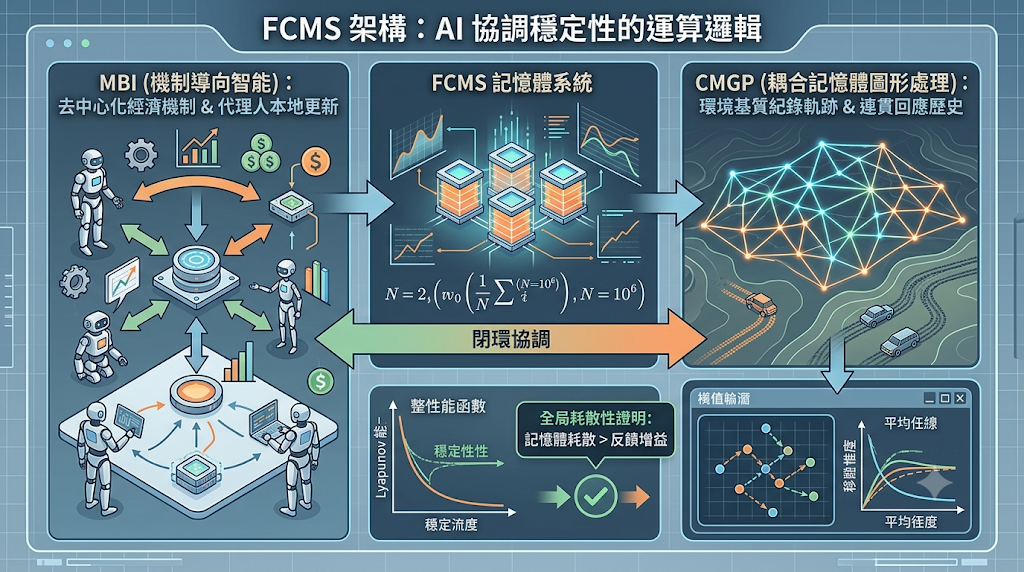 Diagram: FCMS system for AI coordination stability.