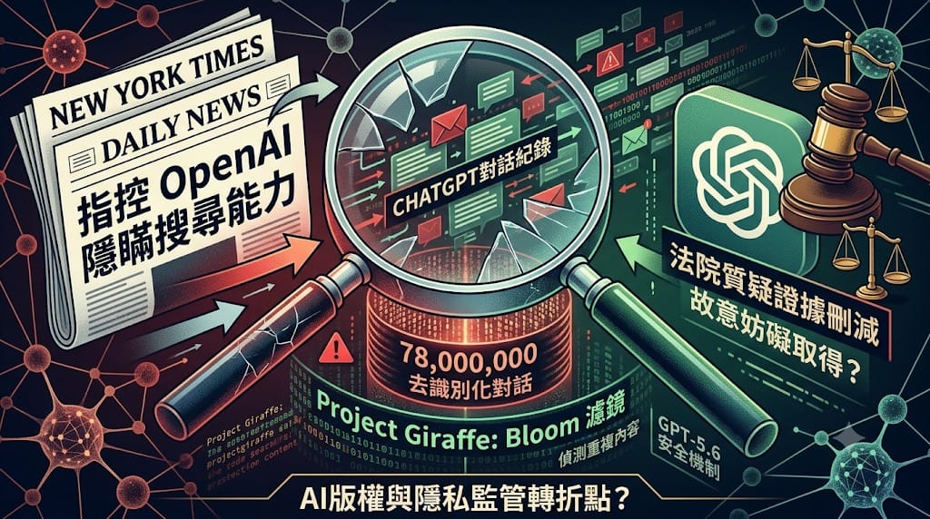 Infographic on OpenAI legal dispute regarding copyright, data privacy, and content filtration tools.
