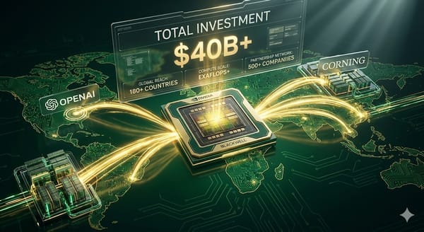 NVIDIA AI 生態投資示意圖：以晶片為核心向全球 OpenAI、資料中心與上市公司延伸的金色資金與技術脈絡。