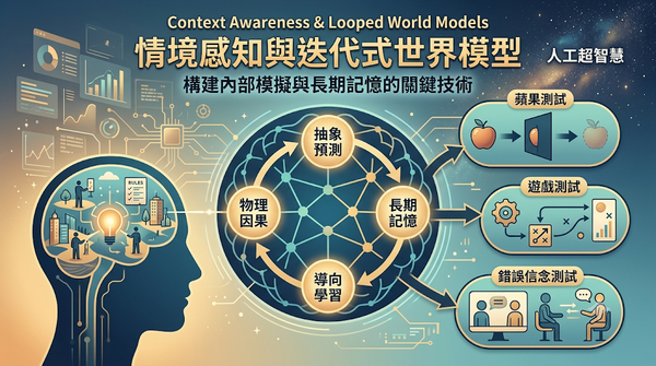 Infographic illustrating looped world models for AI context awareness and memory.