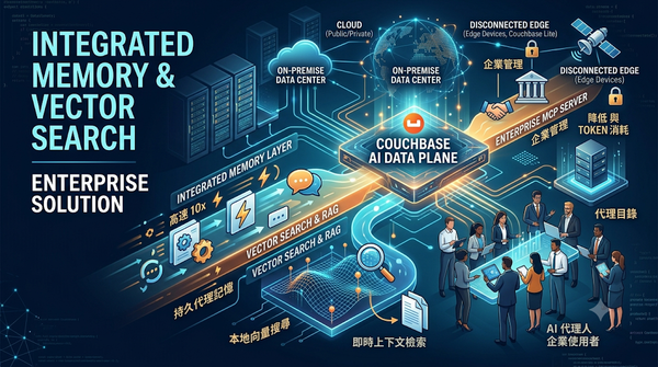 Couchbase AI Data Plane infographic showing integrated memory, vector search, and enterprise AI agents.